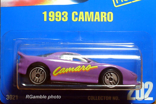 HOT WHEELS     BLUE CARD  COLLECTOR   # 202   1993  CAMARO 