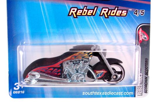 2005 Hot Wheels Rebel Rides 3/5 W-oozie White w flames Motorcycle #78 New 