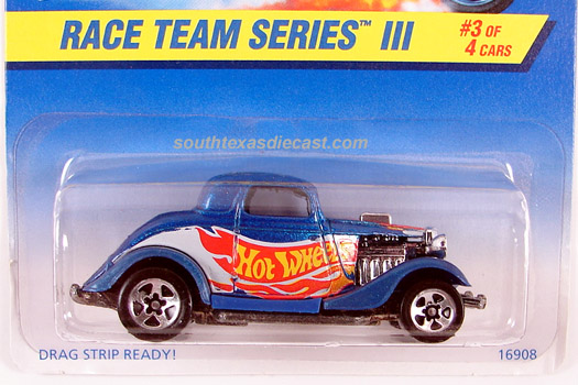 1997 Hot Wheels 3-WINDOW '34 1934 #535 New variant blue off-white ☆Race Team